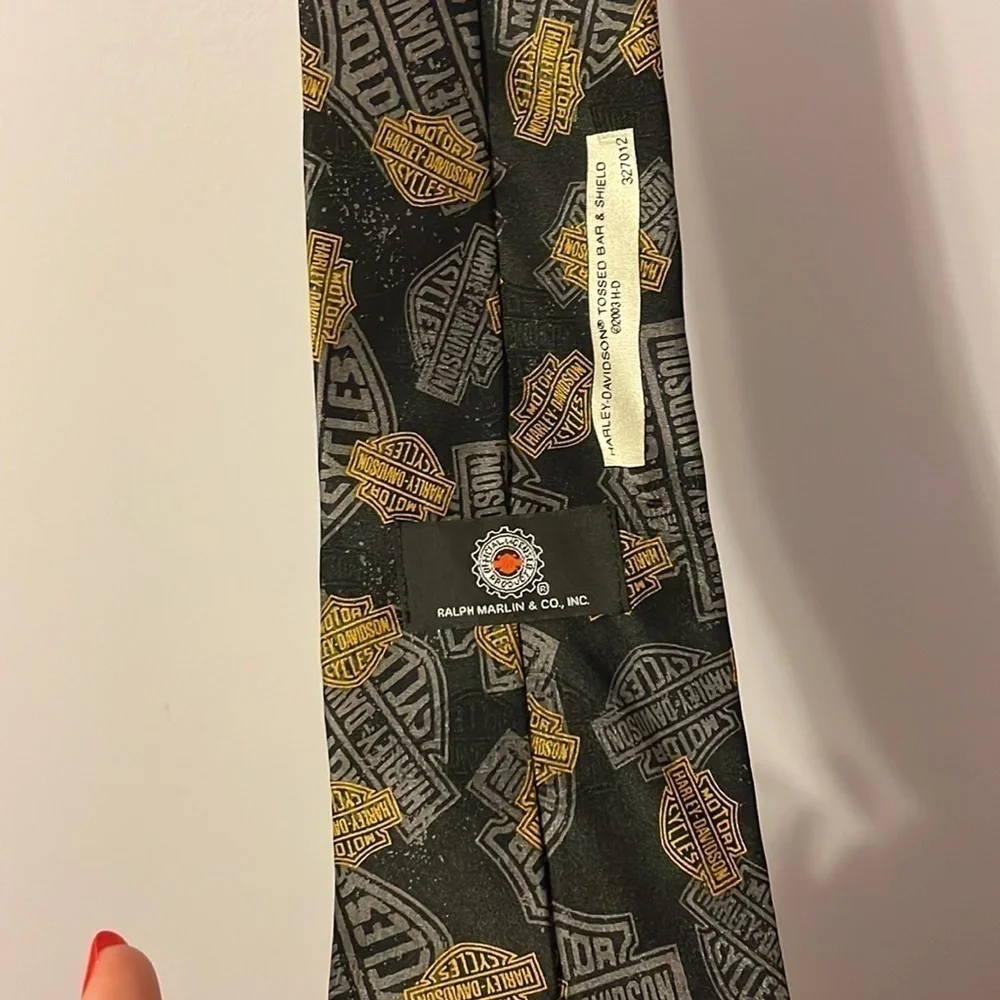 Ralph Marlin Harley Davidson Vintage Tossed Bar and Shield Logo Silk Necktie